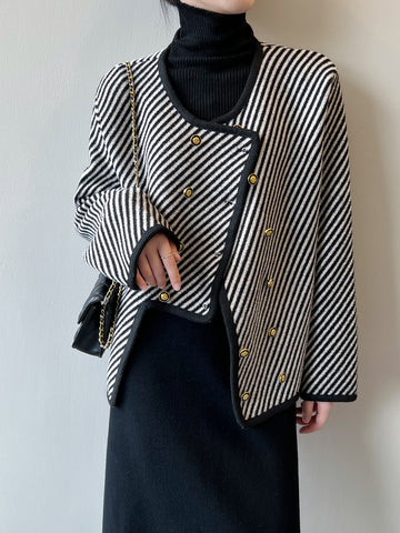 Airchics manteau rayé double boutonnage irrégulière femme mode